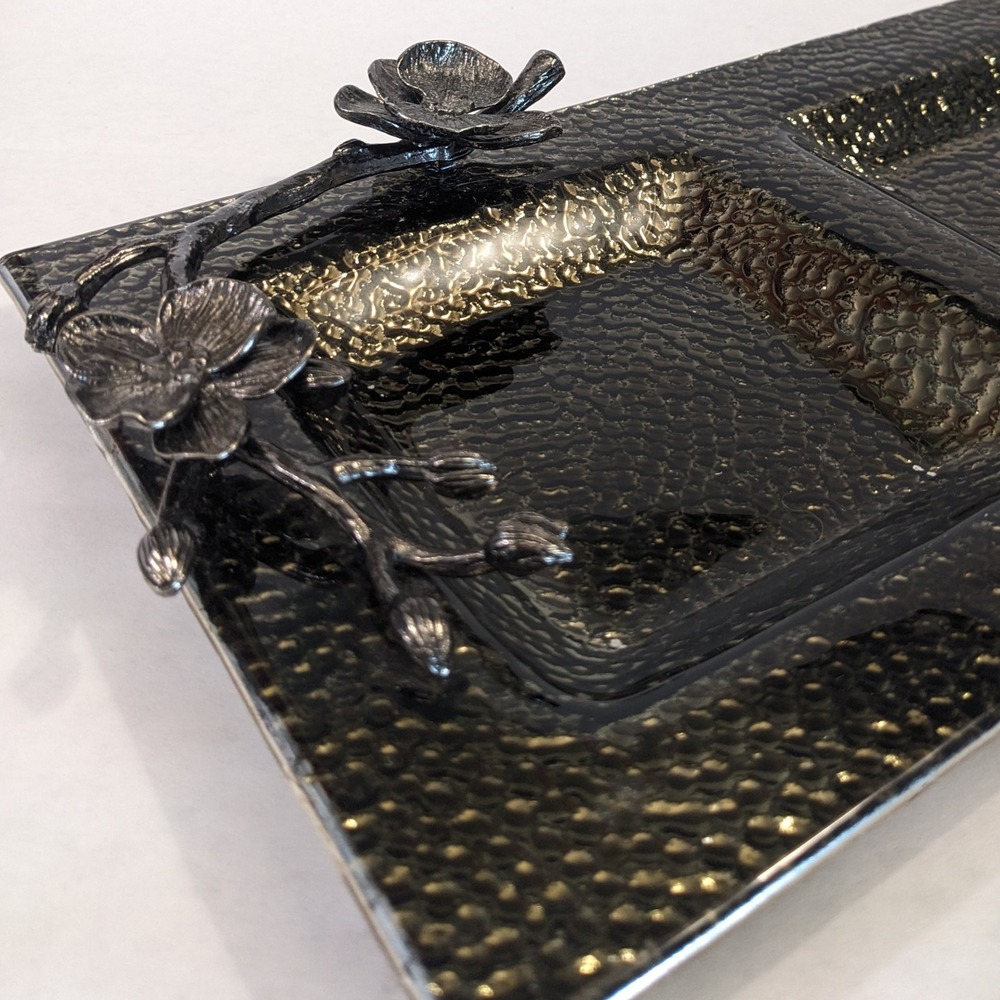 Michael Aram Black Orchid Triple Compartment Hammered Serving Tray 18" x 7.25" - Picture 2 of 15